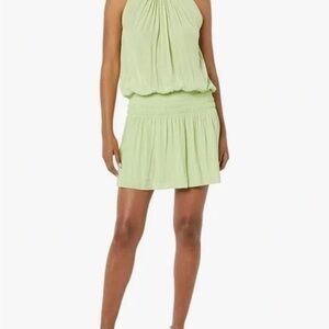 Ramy Brook Dress Womens Sz Small Green Mini Halter Drop Gathered Waist
